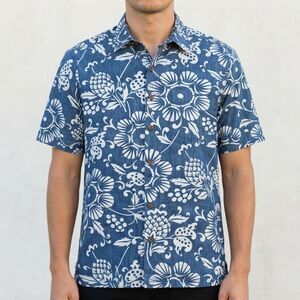 Kahala Dukes Pareo Aloha Hawaiian Shirt Mens XL Blue Short Sleeve Button Up